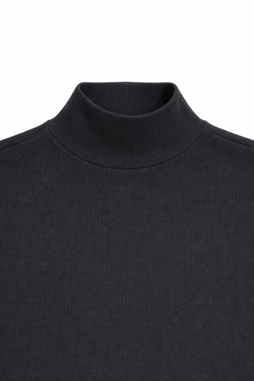 Luxe Ribbed Mock Neck LS Black Flatlay Black