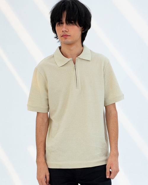 Modern Fit-Placket Zip Jacquard Polo
