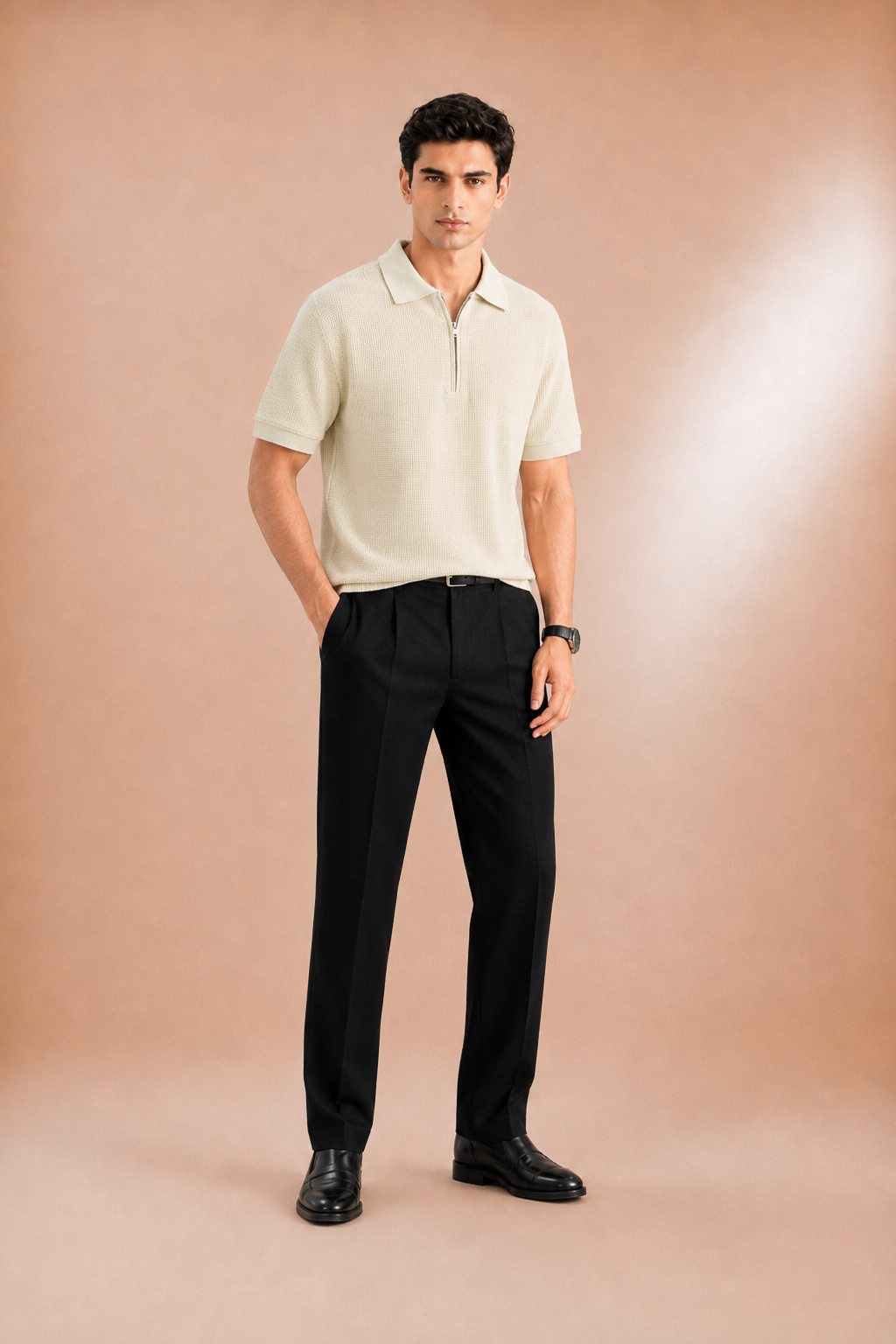 Modern Fit-Placket Zip Jacquard Polo