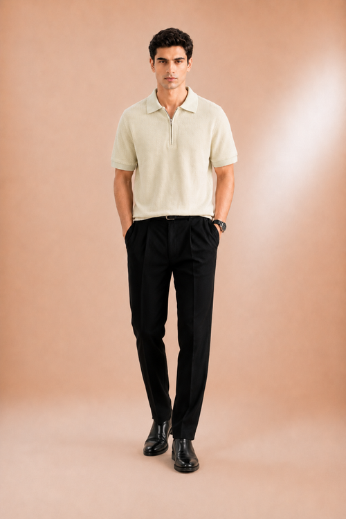 Modern Fit-Placket Zip Jacquard Polo