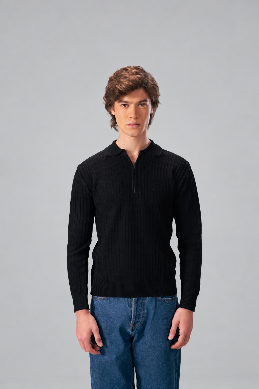 Modern Zip Neck Texture Sweater