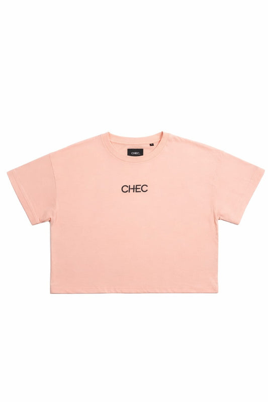BOXY CROP LOGO TEE PEACH FLATLAY Creole Pink