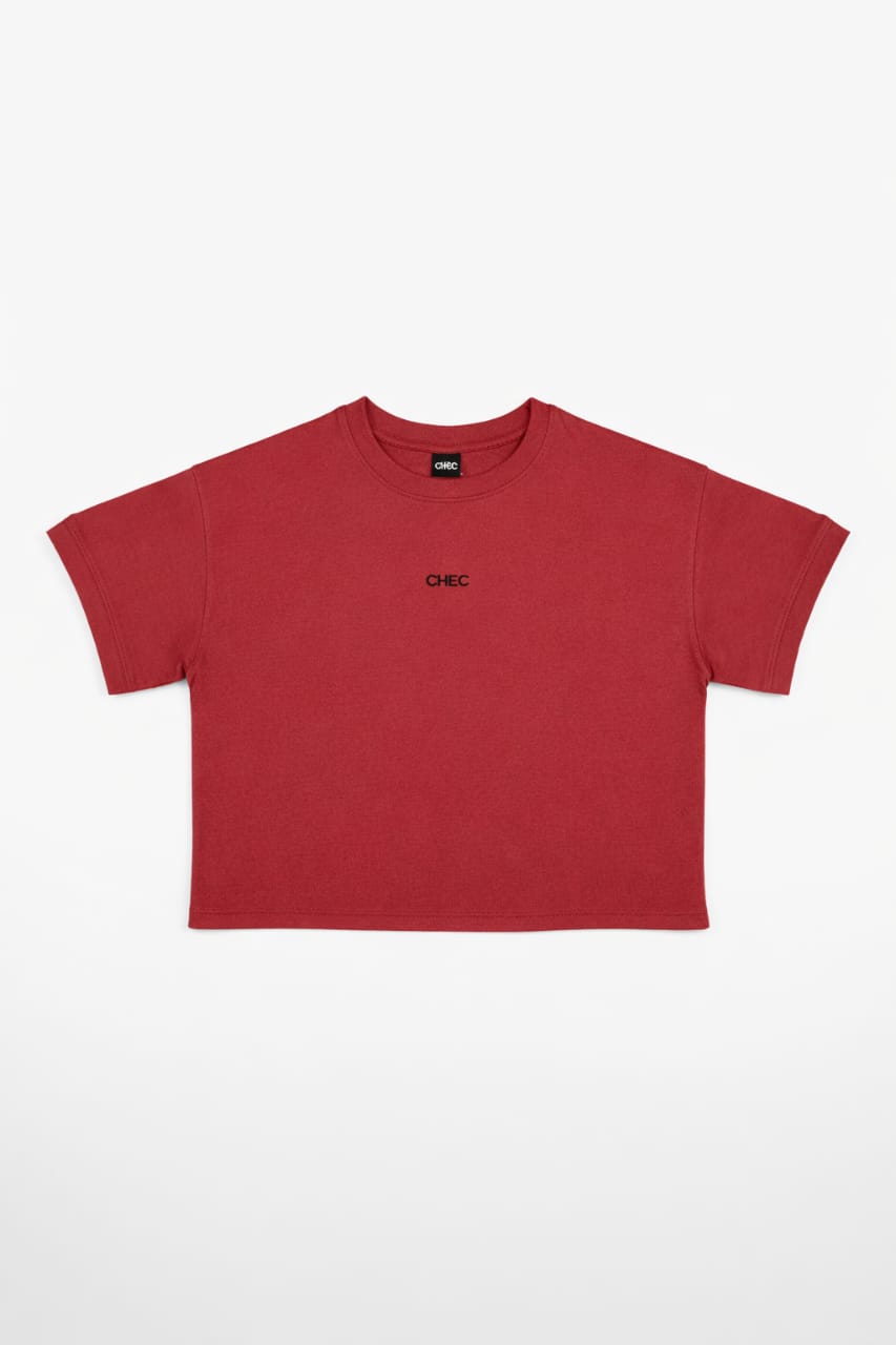 BOXY CROP TEE MAROON FLATLAY Cabernet
