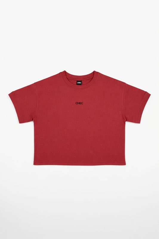 BOXY CROP TEE MAROON FLATLAY Cabernet