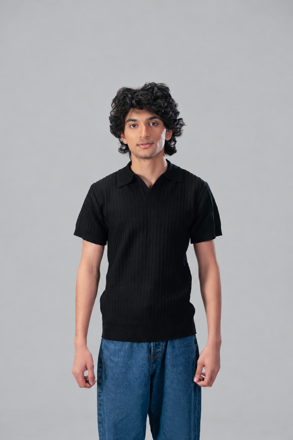Johnny Collar Cable Knit Polo