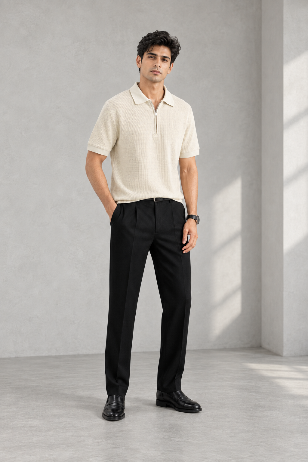 Modern Fit-Placket Zip Jacquard Polo