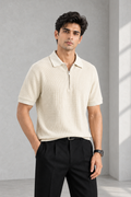 Modern Fit-Placket Zip Jacquard Polo