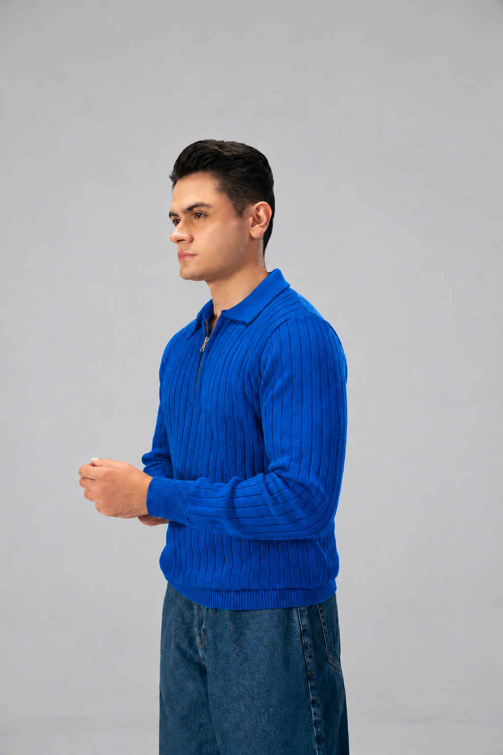 Modern Zip Neck Texture Sweater