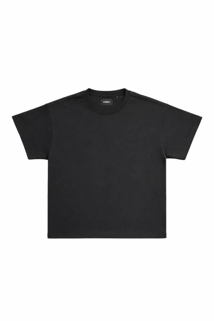 Heavyweight Boxy Tee Black Flatlay Front Black