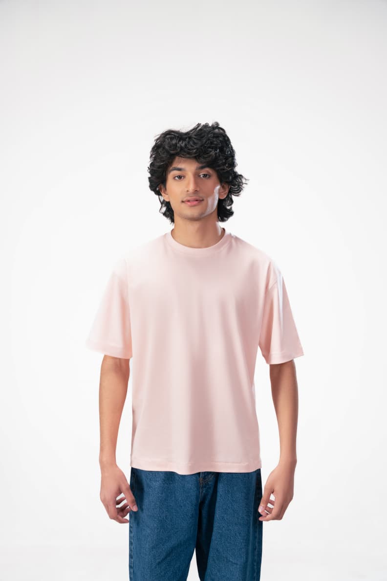 Interlock Boxy Tee Model Front Rose Quartz
