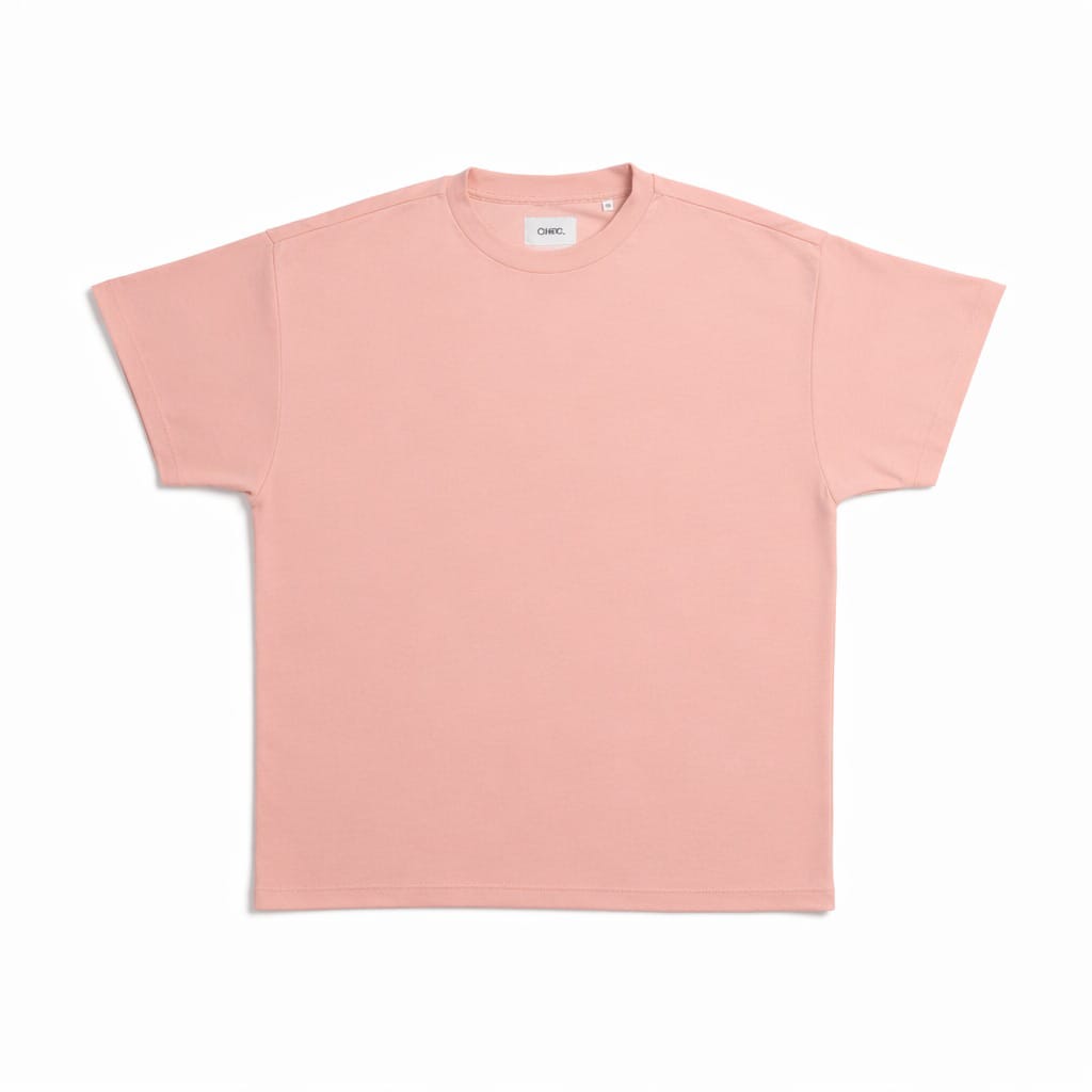 INTERLOCK LUXURY TEE PEACH FLATLAY Rose Quartz
