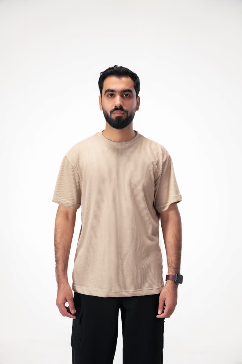 Jacquard Structured Tee Beige Front Worn Trench Coat