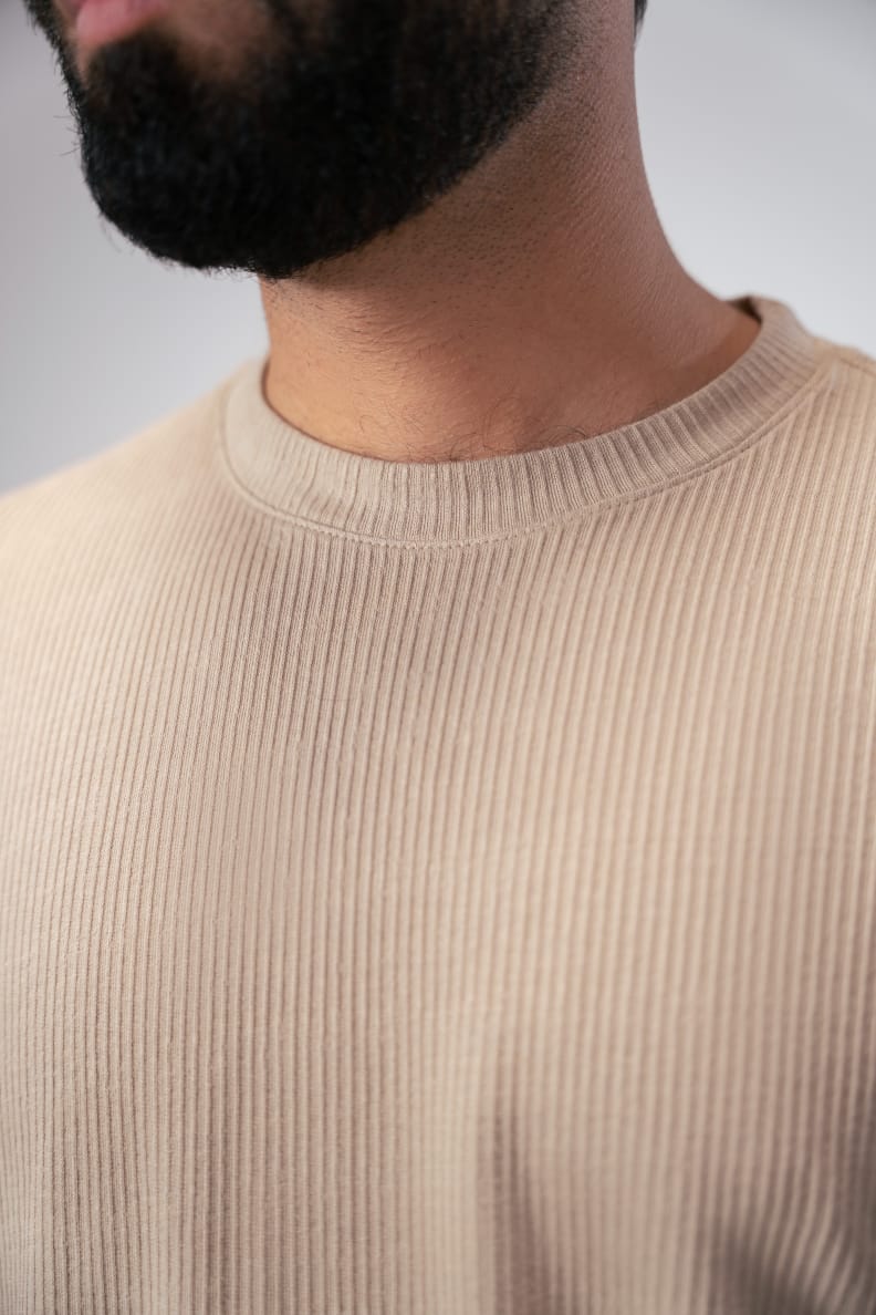 Jacquard Structured Tee Beige Neck Closeup Trench Coat