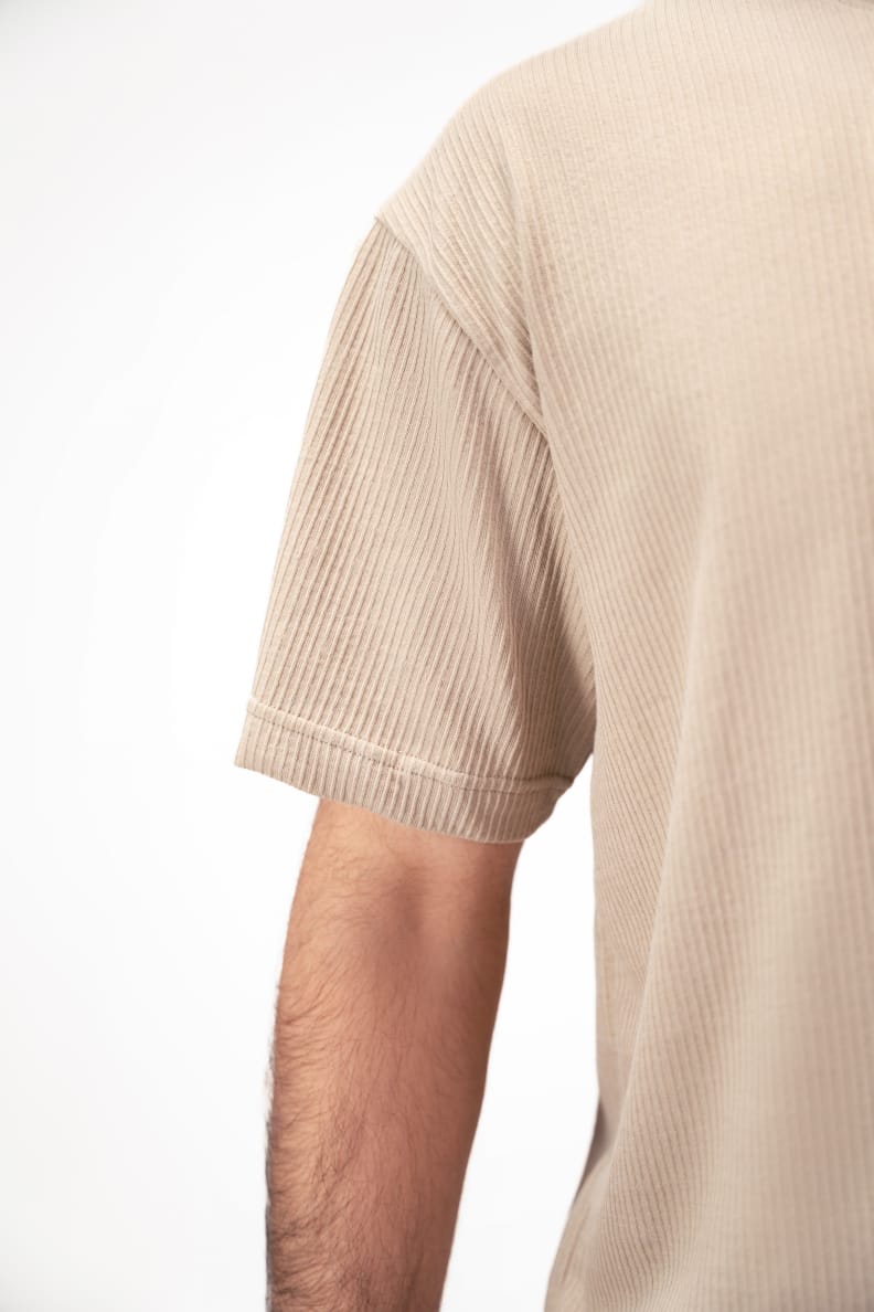 Jacquard Structured Tee Beige Sleeve Closeup Trench Coat