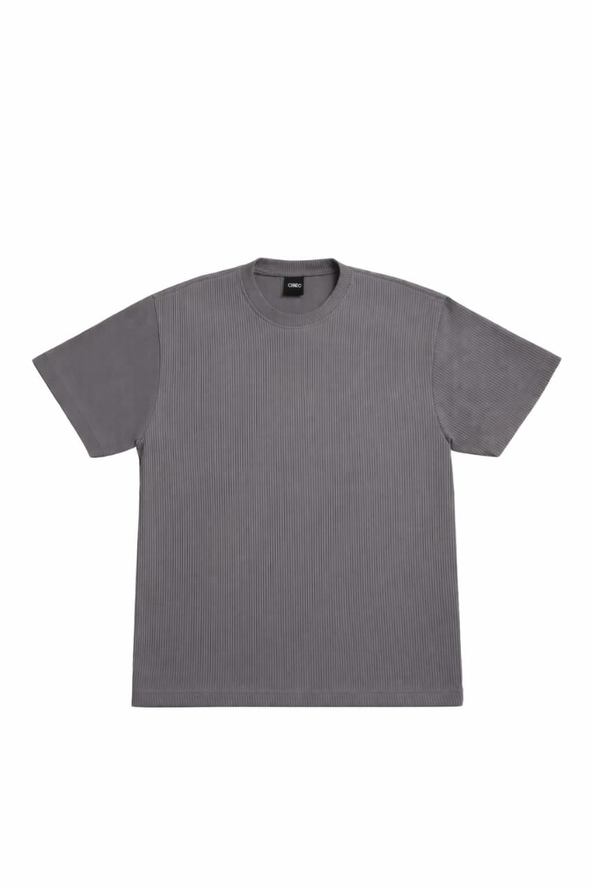 Jacquard Structured Tee Charcoal Flatlay Front Forest Grey