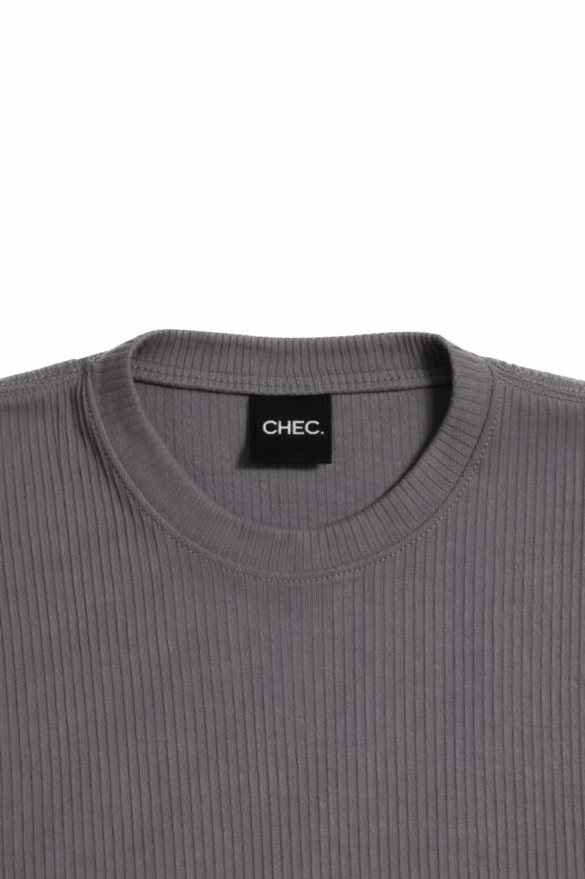 Jacquard Structured Tee Charcoal Neck Closeup Forest Grey