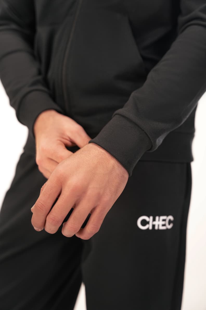 LOUNGE WEAR TOP BLACK LOGO & SLEEVE CLOSEUP Black