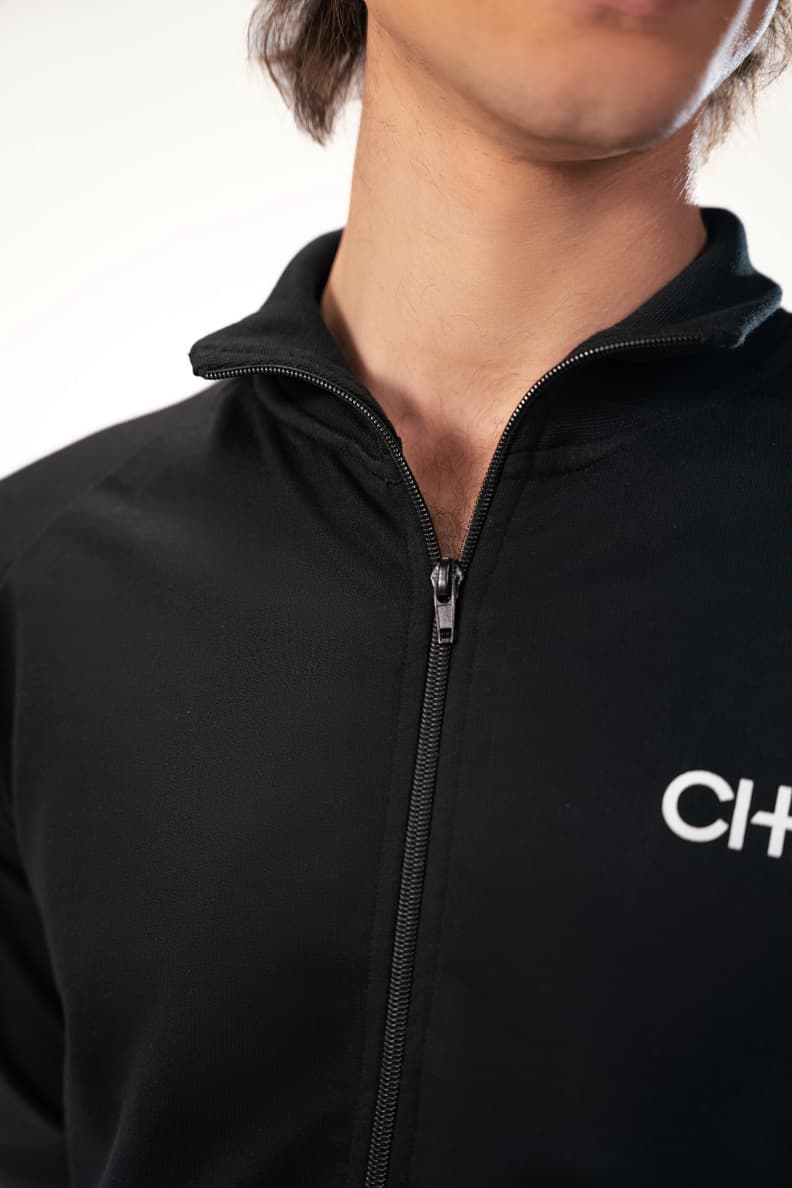 LOUNGE WEAR TOP BLACK ZIP CLOSEUP Black