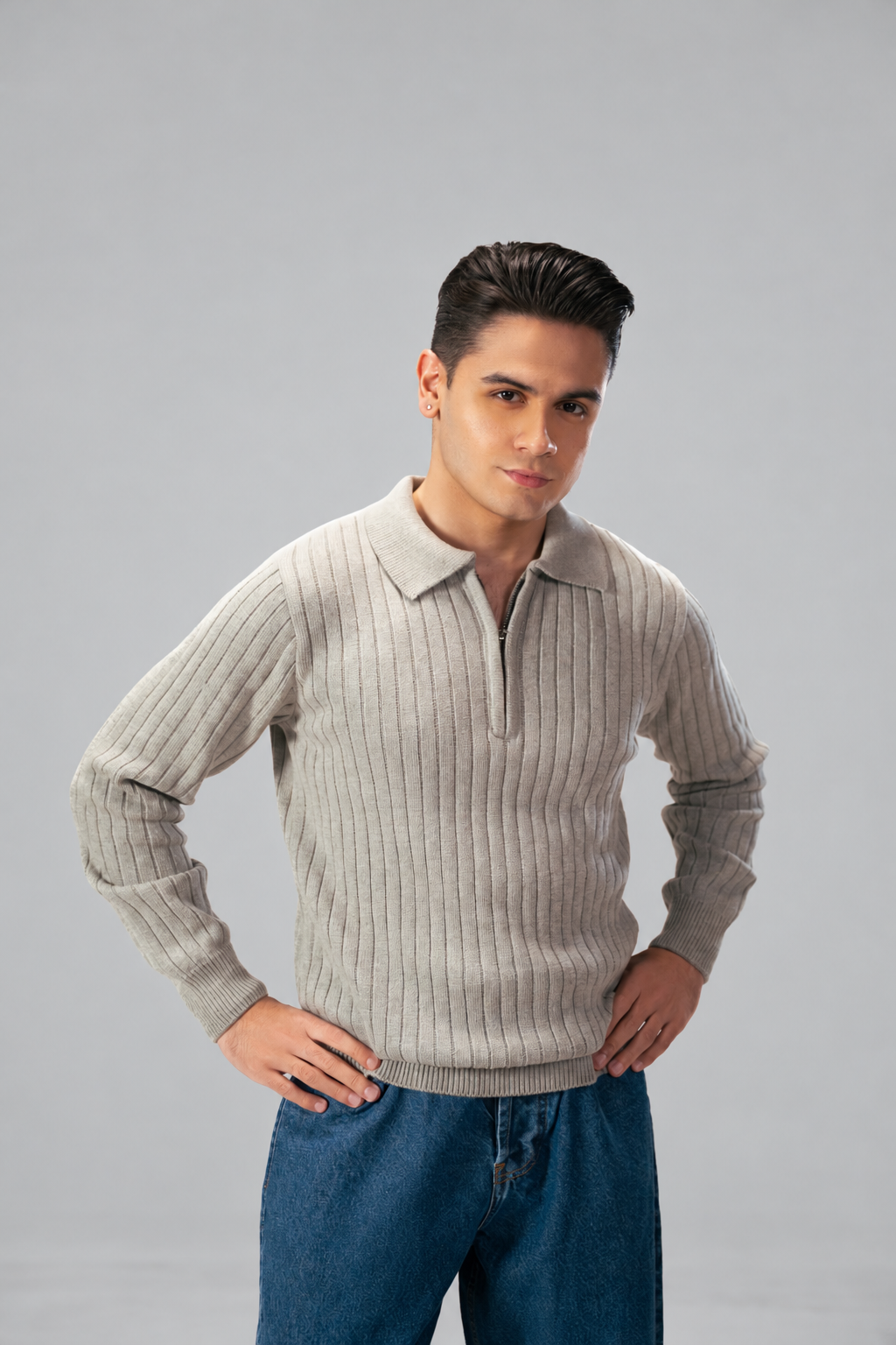 Modern Zip Neck Texture Sweater