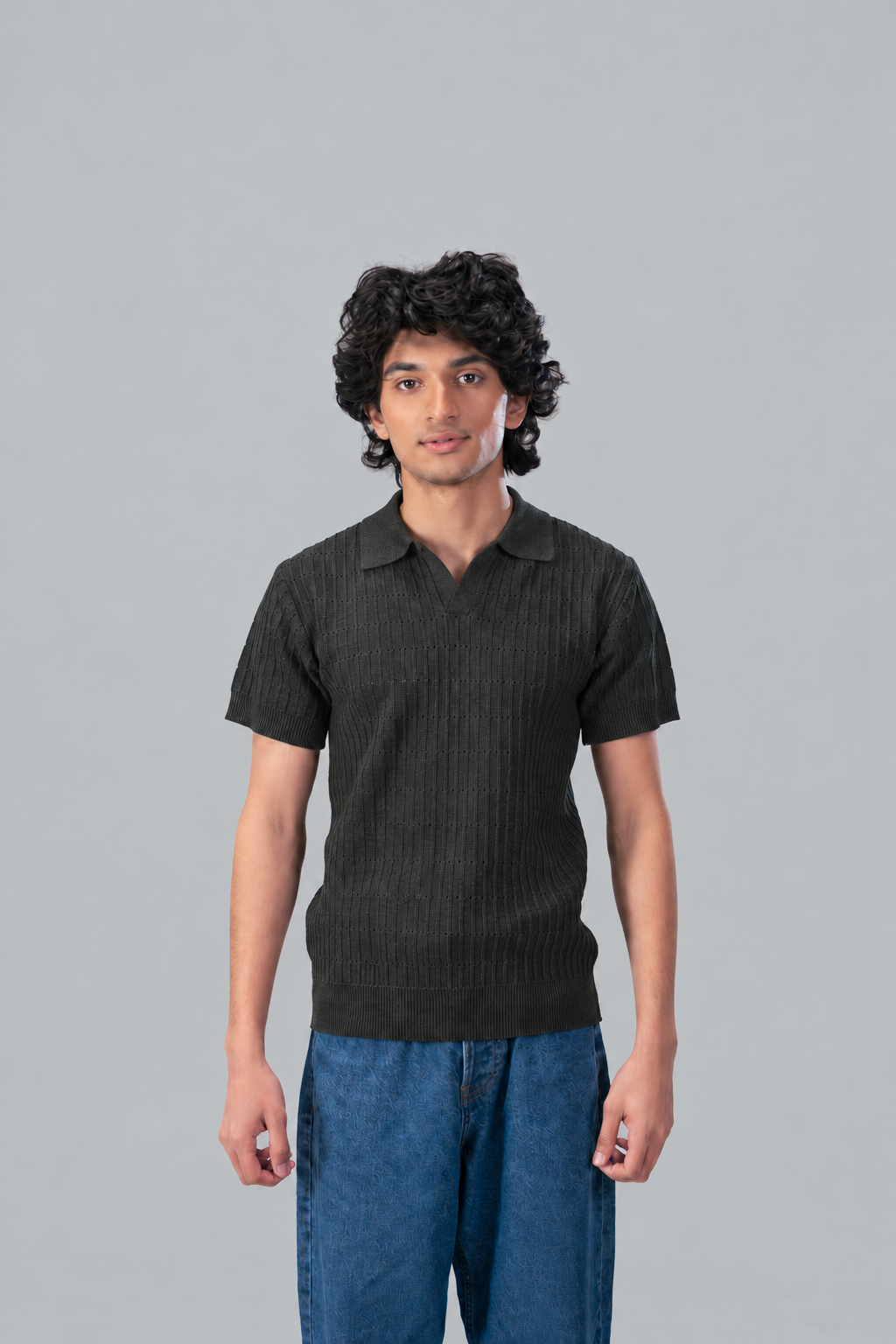 Johnny Collar Cable Knit Polo