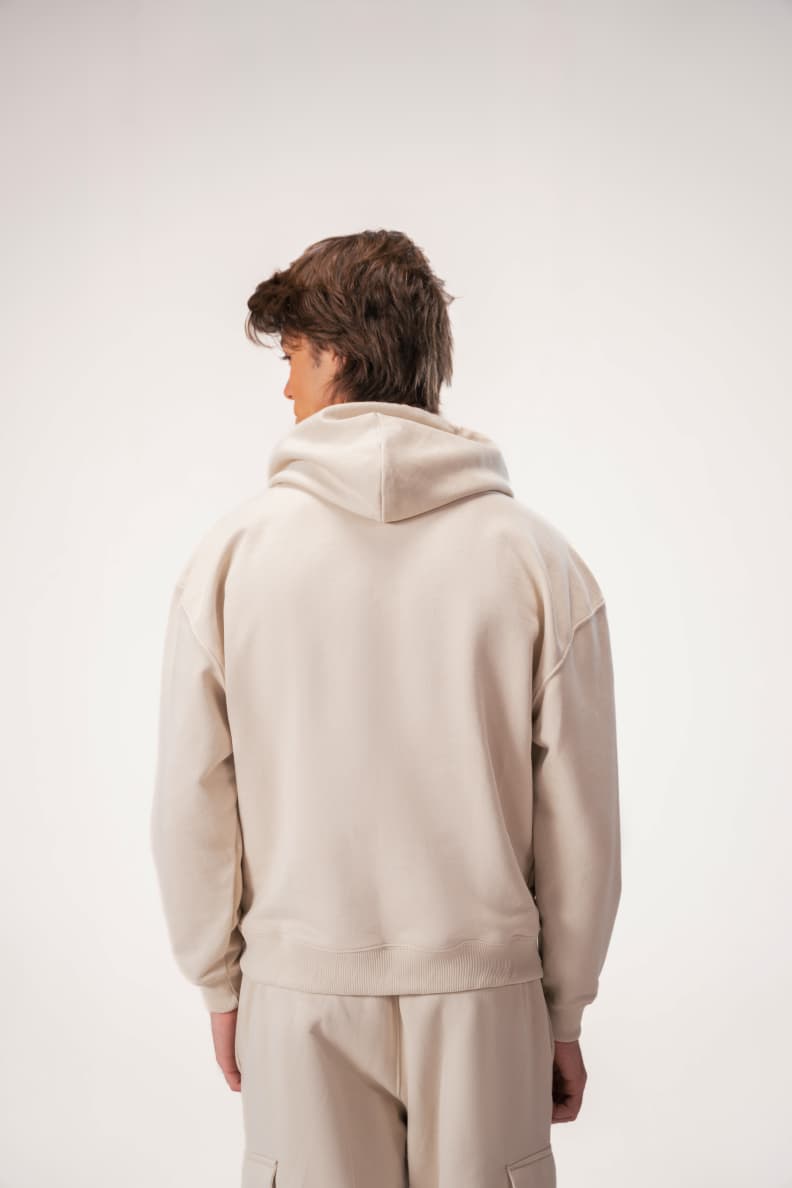 RELAXED FIT HOODIE CREAM BACK WORN Silver Lining