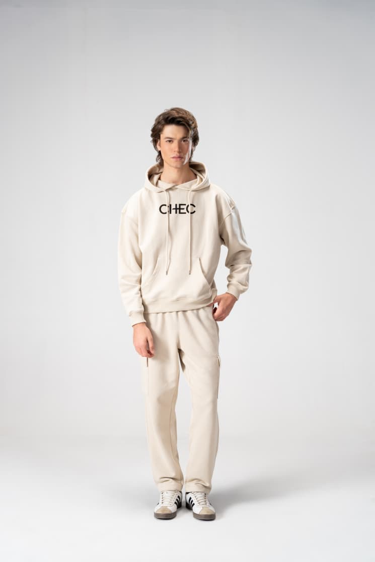 RELAXED FIT HOODIE CREAM FULL FRONT STANDING Silver Lining