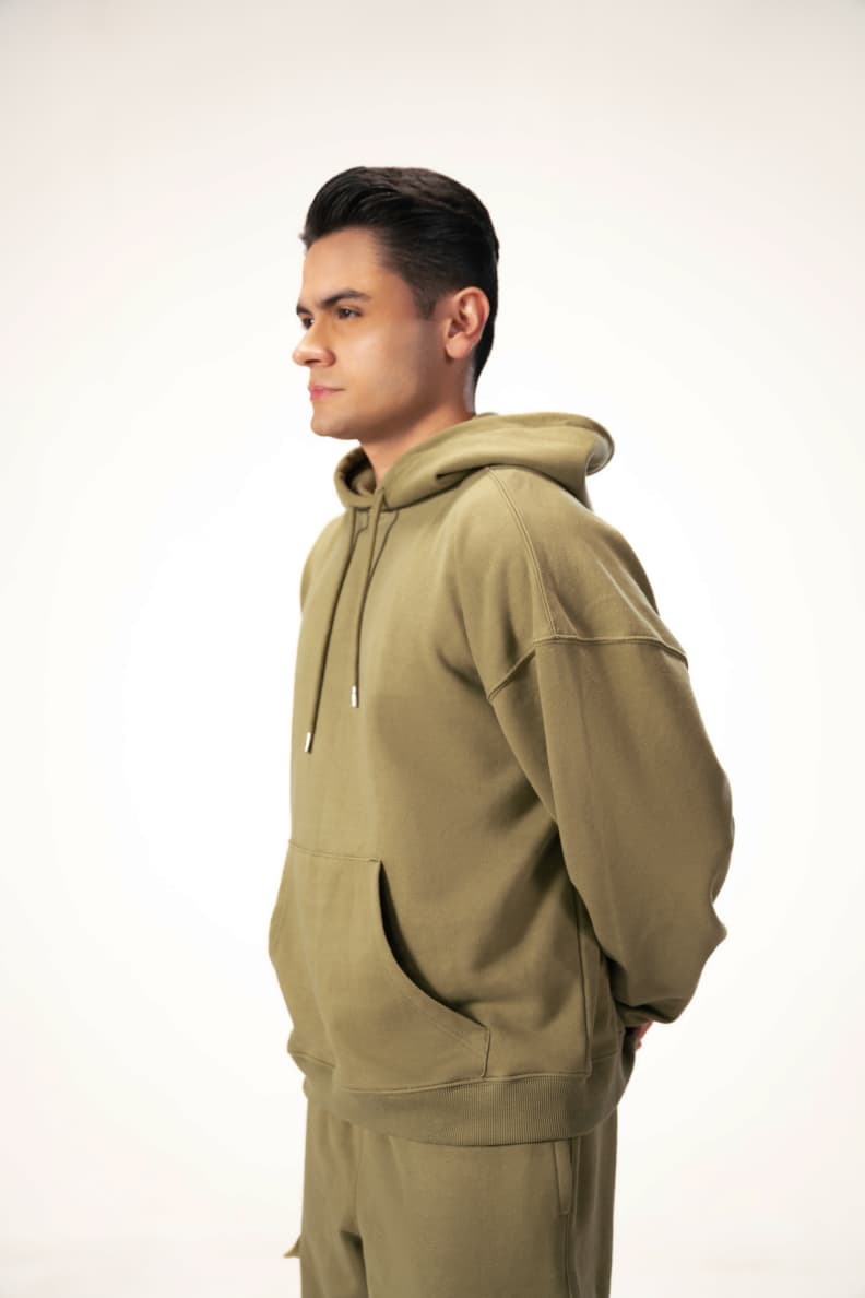Relaxed Fit Hoodie Olive Side Worn Martini olive Dark