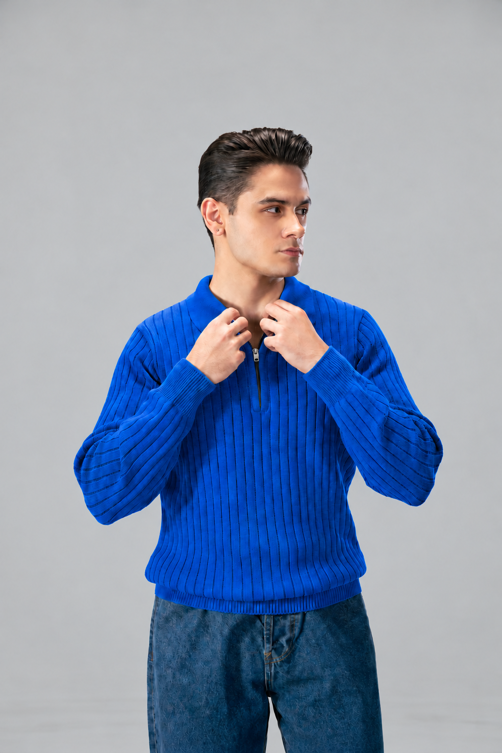 Modern Zip Neck Texture Sweater