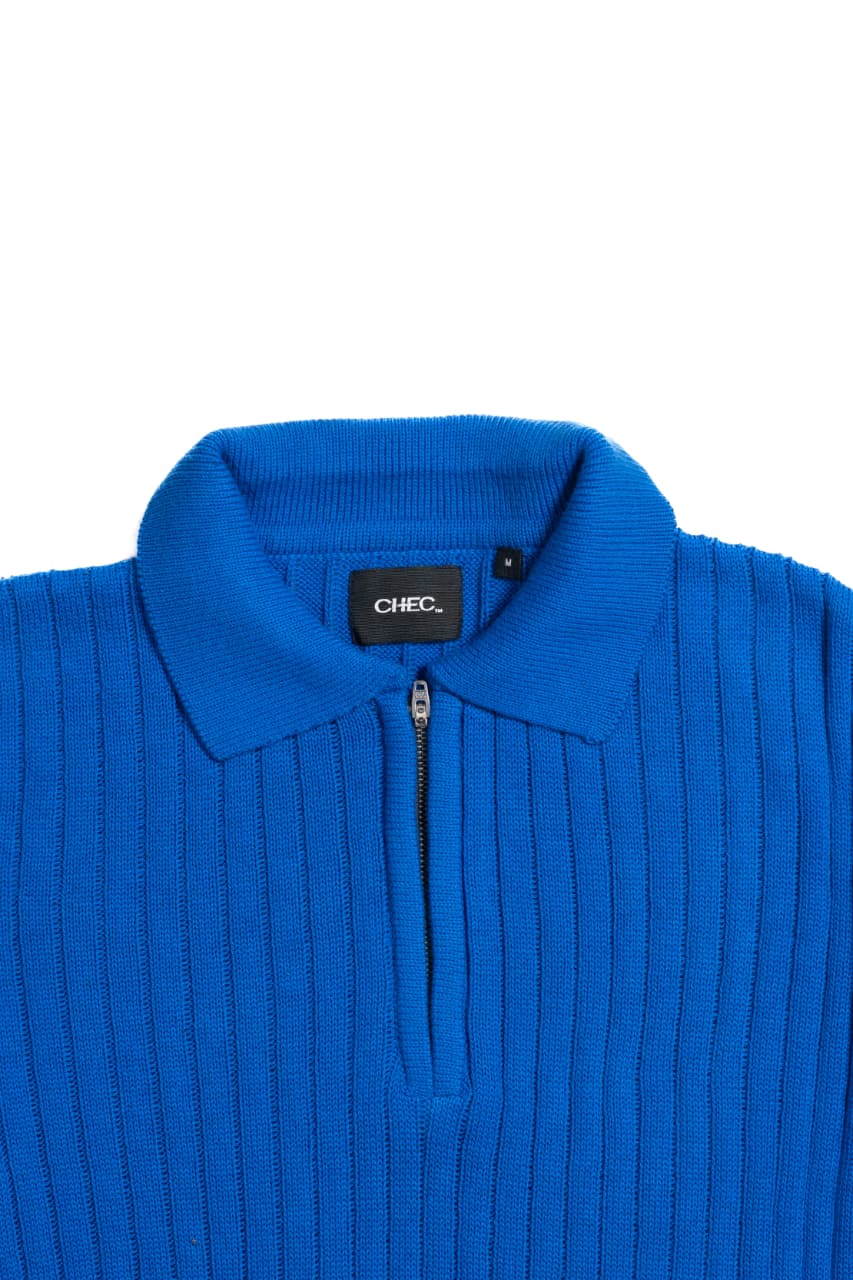 Blue sweater zip collar closeup Royal blue