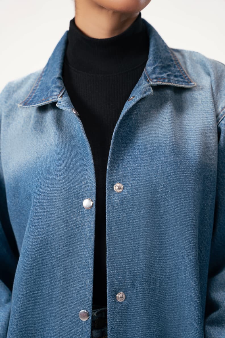 Denim Blouson Jacket Buttons And Collar