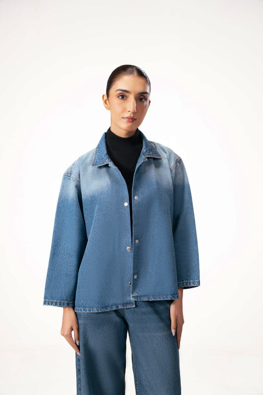 Denim Blouson Jacket Front View