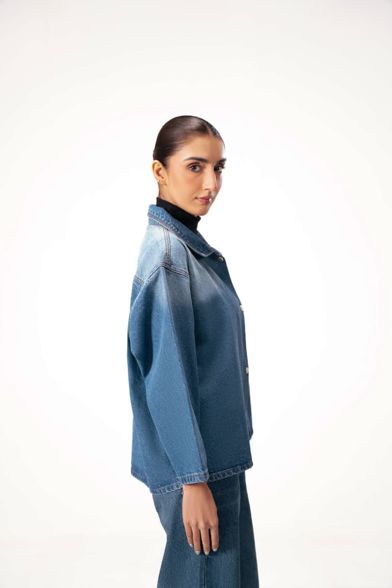 Denim Blouson Jacket Side Pose