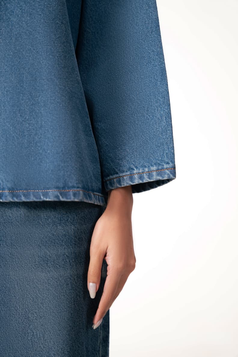 Denim Blouson Jacket Sleeve Closeup