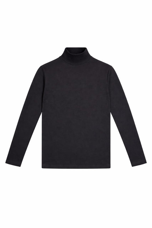 Luxe Ribbed Mock Neck LS Black Closeup Neck Black
