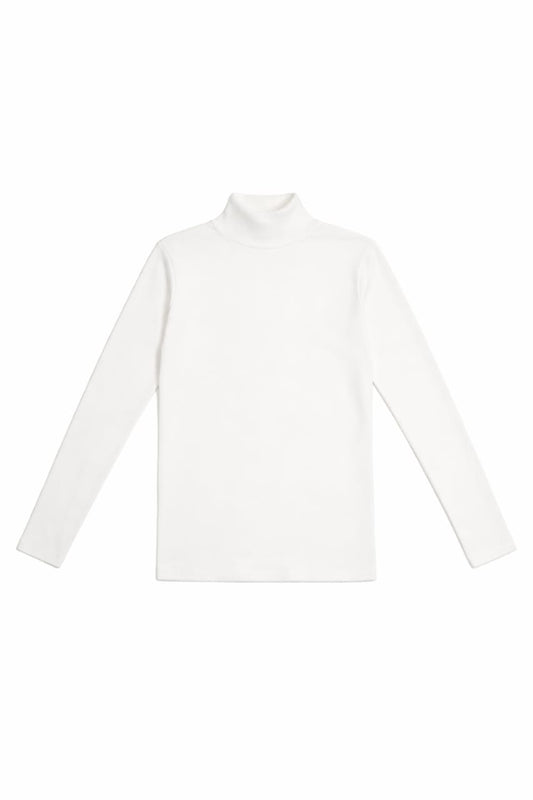Luxe Ribbed Mock Neck LS White Flatlay Marshmallow