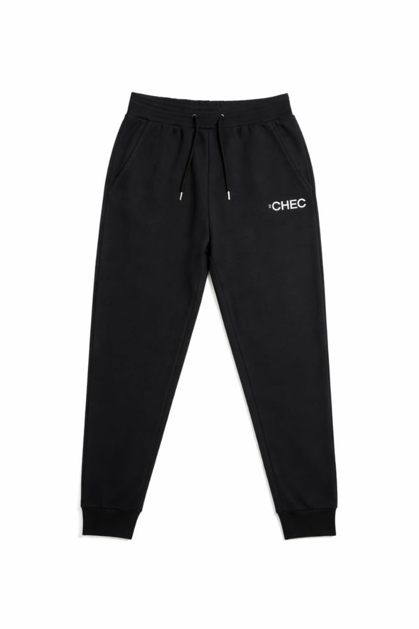 Off Duty Loungewear Set Black Trousers Flat Lay Front View Black