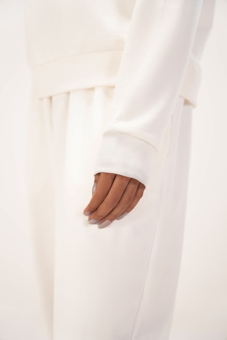 Off Duty Loungewear Set White Side Pocket Sleeve Closeup Marshmallow