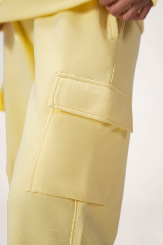 ON-THE-GO Cargo Pants Yellow Pocket Closeup Fabric French Vanilla