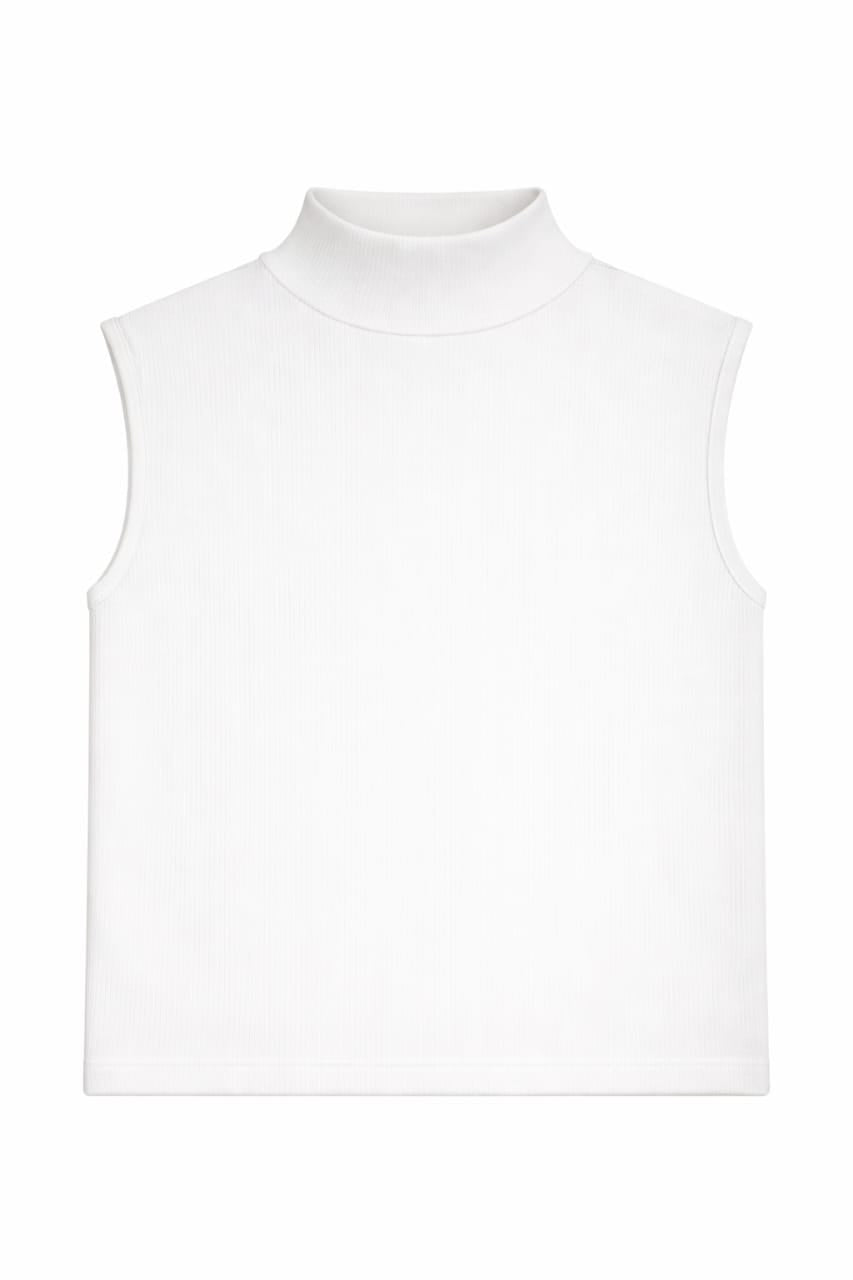 Opal Sleeveless Top White Neck Closeup Marshmallow