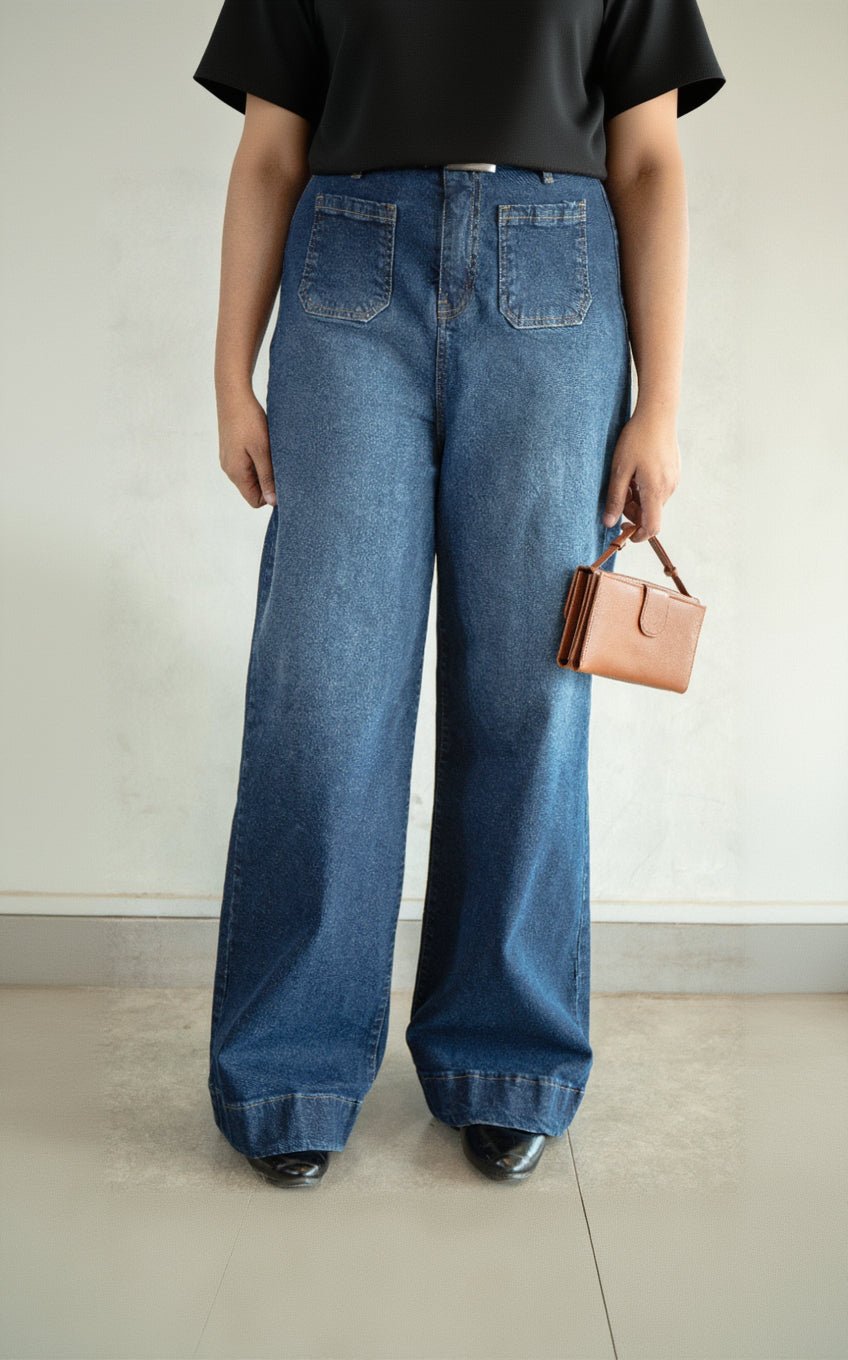 Patch Pocket Wide Leg Jeans - CHEC