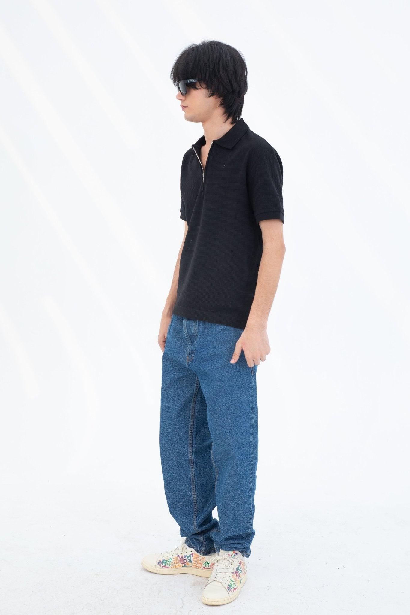 Placket Zip Jacquard Polo Shirt - CHEC