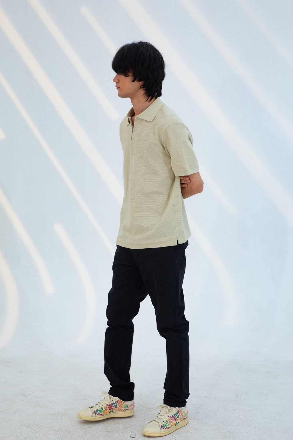Placket Zip Jacquard Polo Shirt - CHEC