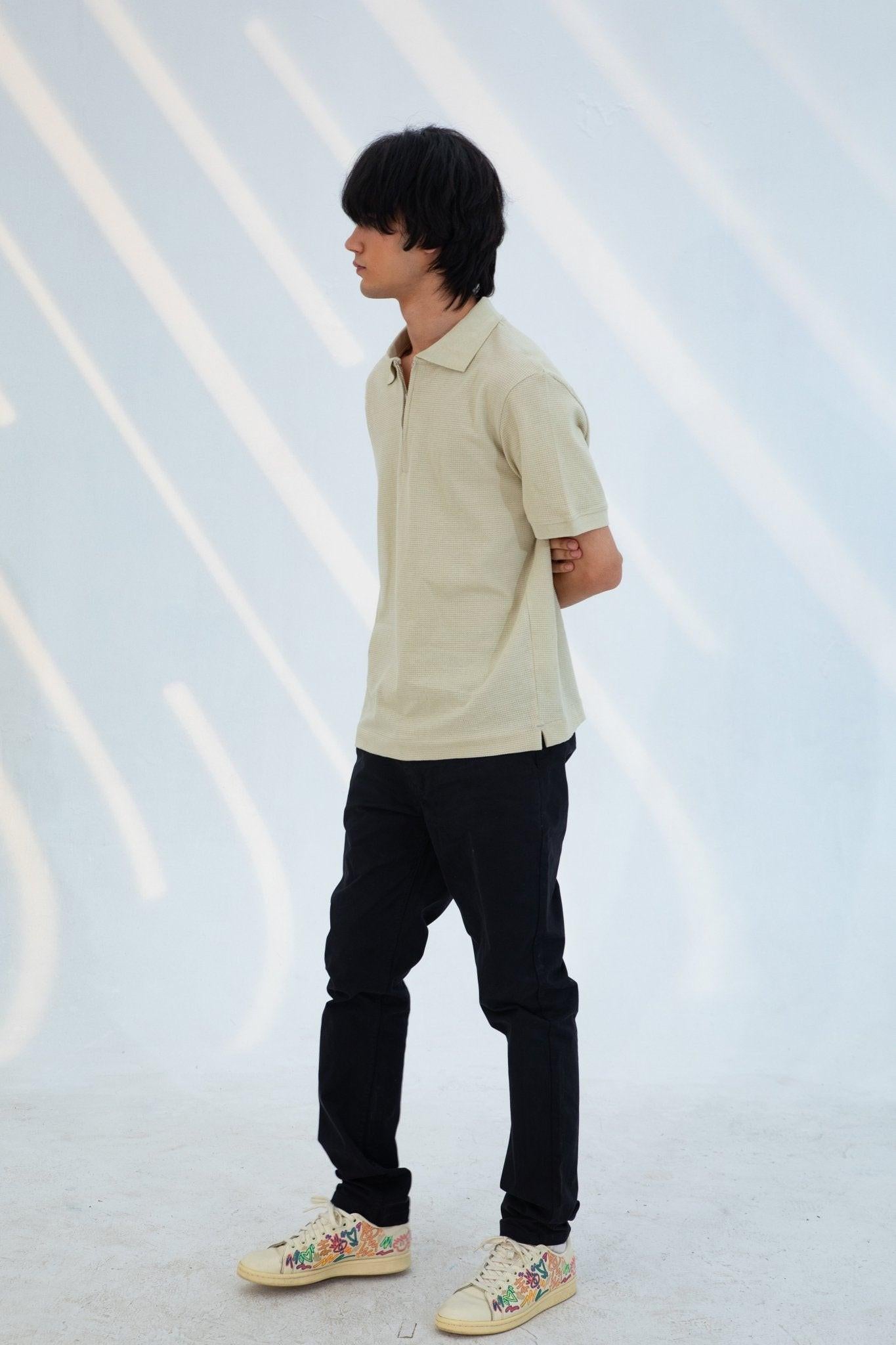 Placket Zip Jacquard Polo Shirt - CHEC