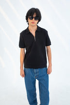 Placket Zip Jacquard Polo Shirt - CHEC
