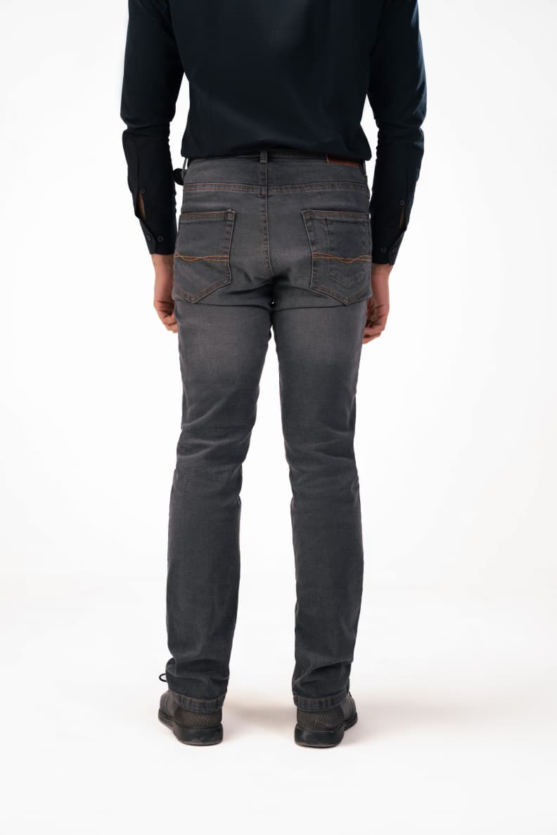 Straight Fit Jeans Back Closeup Dark Denim Grey