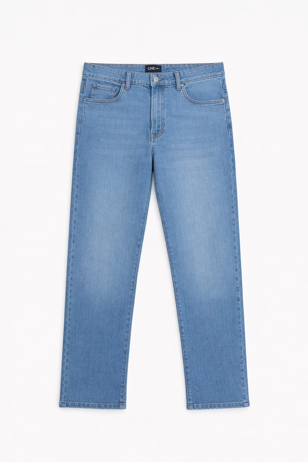 Straight Fit Jeans Flatlay Front View Light Blue Denim