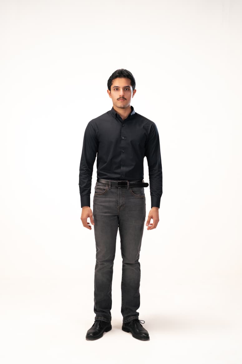 Straight Fit Jeans Front Full View Dark Denim Grey