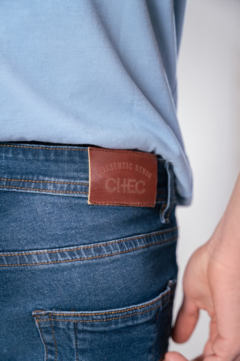 Straight Fit Jeans Patch And Hand Detail Denim Blue